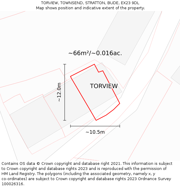 TORVIEW, TOWNSEND, STRATTON, BUDE, EX23 9DL: Plot and title map
