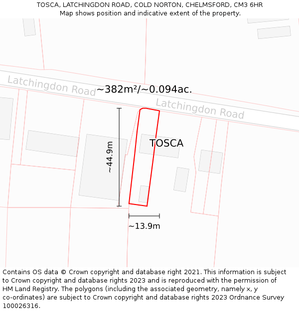 TOSCA, LATCHINGDON ROAD, COLD NORTON, CHELMSFORD, CM3 6HR: Plot and title map