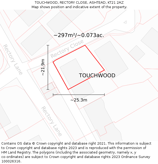 TOUCHWOOD, RECTORY CLOSE, ASHTEAD, KT21 2AZ: Plot and title map