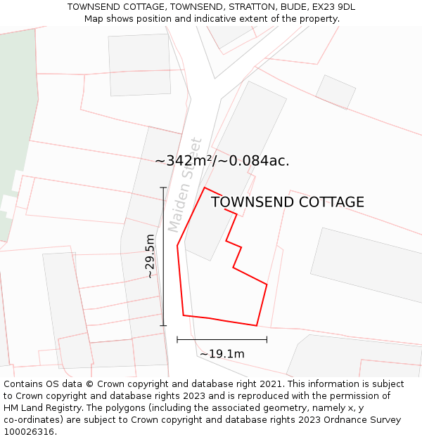 TOWNSEND COTTAGE, TOWNSEND, STRATTON, BUDE, EX23 9DL: Plot and title map