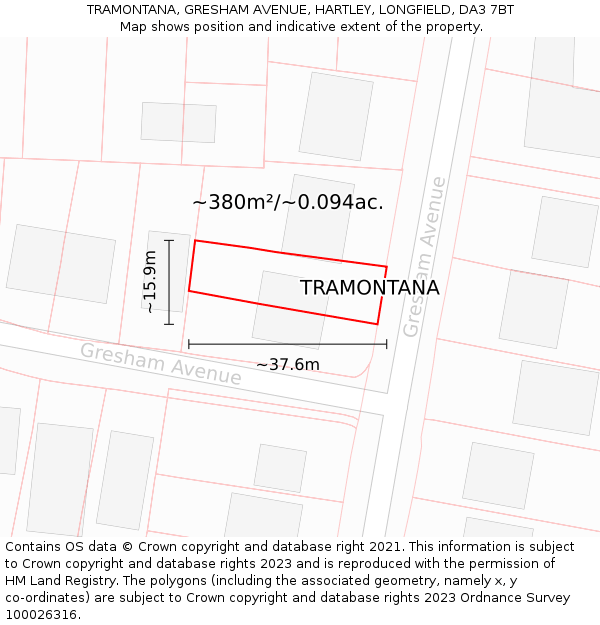 TRAMONTANA, GRESHAM AVENUE, HARTLEY, LONGFIELD, DA3 7BT: Plot and title map