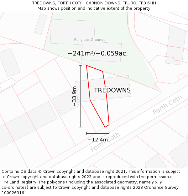 TREDOWNS, FORTH COTH, CARNON DOWNS, TRURO, TR3 6HH: Plot and title map