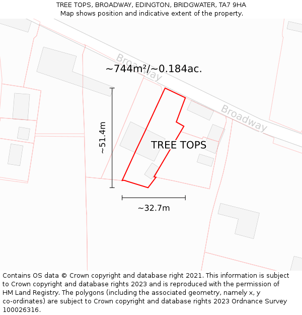 TREE TOPS, BROADWAY, EDINGTON, BRIDGWATER, TA7 9HA: Plot and title map