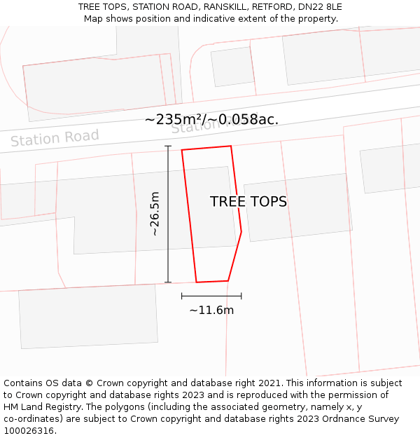 TREE TOPS, STATION ROAD, RANSKILL, RETFORD, DN22 8LE: Plot and title map