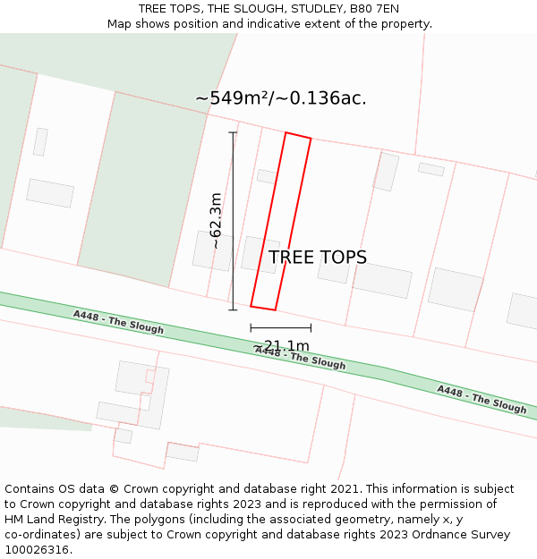 TREE TOPS, THE SLOUGH, STUDLEY, B80 7EN: Plot and title map