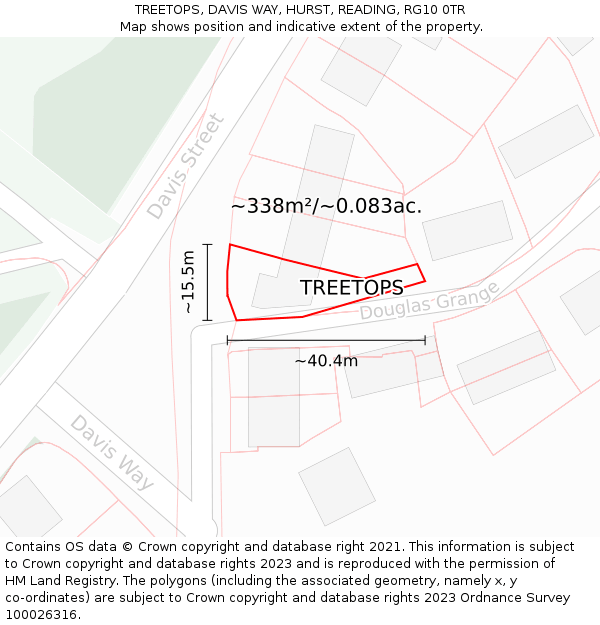 TREETOPS, DAVIS WAY, HURST, READING, RG10 0TR: Plot and title map