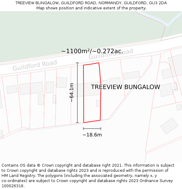 TREEVIEW BUNGALOW, GUILDFORD ROAD, NORMANDY, GUILDFORD, GU3 2DA: Plot and title map