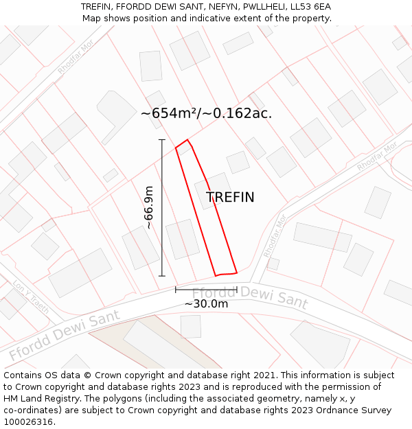 TREFIN, FFORDD DEWI SANT, NEFYN, PWLLHELI, LL53 6EA: Plot and title map