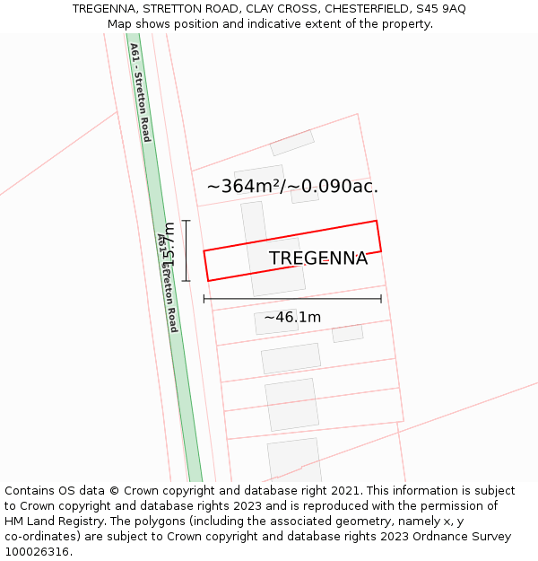TREGENNA, STRETTON ROAD, CLAY CROSS, CHESTERFIELD, S45 9AQ: Plot and title map