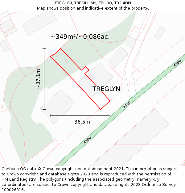 TREGLYN, TRESILLIAN, TRURO, TR2 4BN: Plot and title map