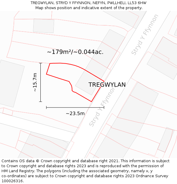 TREGWYLAN, STRYD Y FFYNNON, NEFYN, PWLLHELI, LL53 6HW: Plot and title map