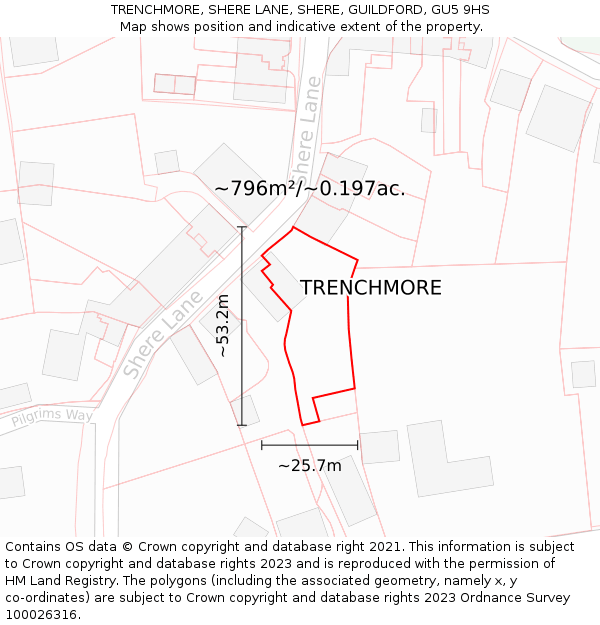 TRENCHMORE, SHERE LANE, SHERE, GUILDFORD, GU5 9HS: Plot and title map