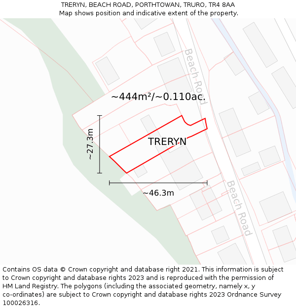 TRERYN, BEACH ROAD, PORTHTOWAN, TRURO, TR4 8AA: Plot and title map