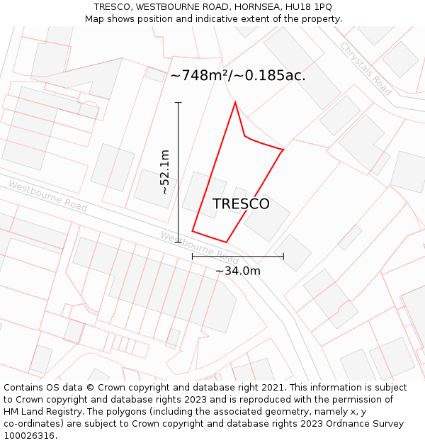 TRESCO, WESTBOURNE ROAD, HORNSEA, HU18 1PQ: Plot and title map