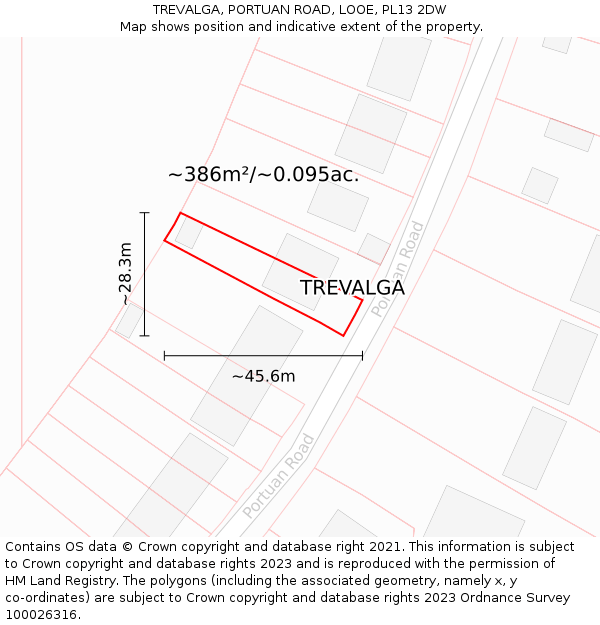 TREVALGA, PORTUAN ROAD, LOOE, PL13 2DW: Plot and title map