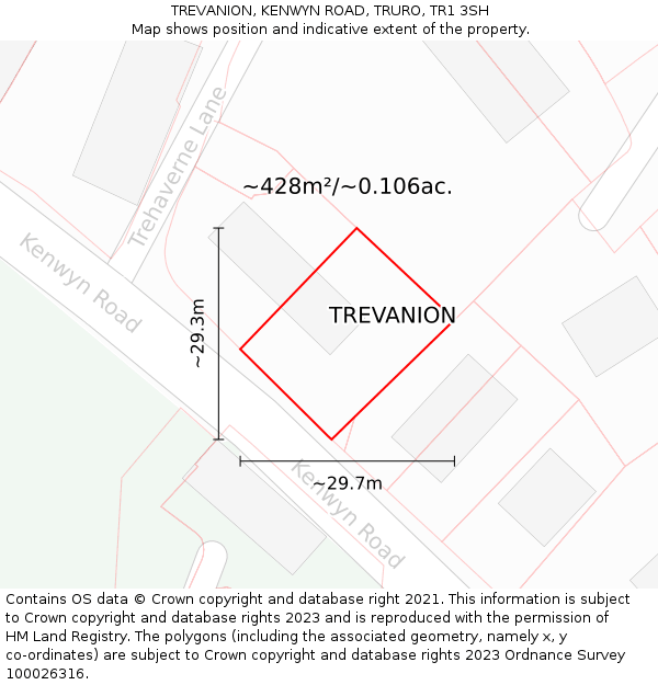 TREVANION, KENWYN ROAD, TRURO, TR1 3SH: Plot and title map