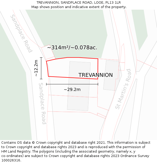 TREVANNION, SANDPLACE ROAD, LOOE, PL13 1LR: Plot and title map