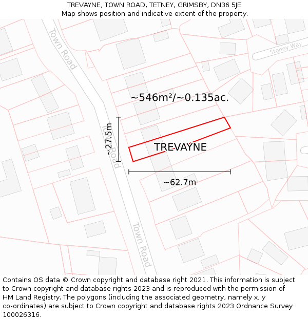 TREVAYNE, TOWN ROAD, TETNEY, GRIMSBY, DN36 5JE: Plot and title map