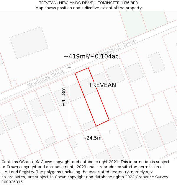 TREVEAN, NEWLANDS DRIVE, LEOMINSTER, HR6 8PR: Plot and title map