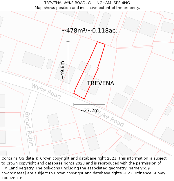 TREVENA, WYKE ROAD, GILLINGHAM, SP8 4NG: Plot and title map