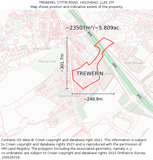 TREWERIN, CYTTIR ROAD, HOLYHEAD, LL65 2TF: Plot and title map