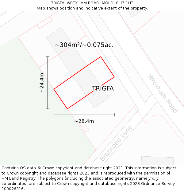 TRIGFA, WREXHAM ROAD, MOLD, CH7 1HT: Plot and title map
