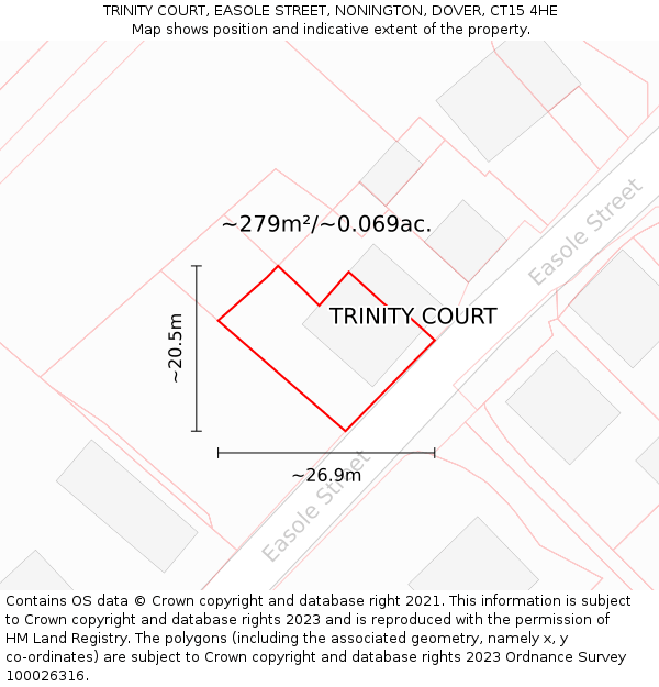 TRINITY COURT, EASOLE STREET, NONINGTON, DOVER, CT15 4HE: Plot and title map