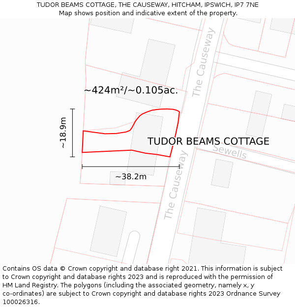 TUDOR BEAMS COTTAGE, THE CAUSEWAY, HITCHAM, IPSWICH, IP7 7NE: Plot and title map