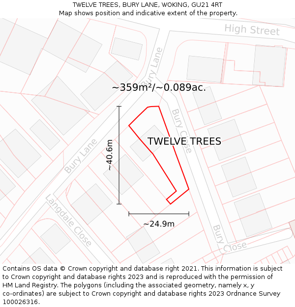 TWELVE TREES, BURY LANE, WOKING, GU21 4RT: Plot and title map