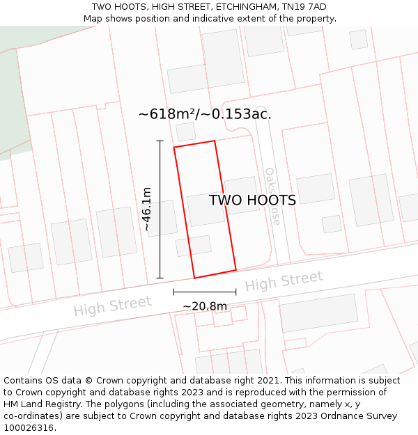 TWO HOOTS, HIGH STREET, ETCHINGHAM, TN19 7AD: Plot and title map