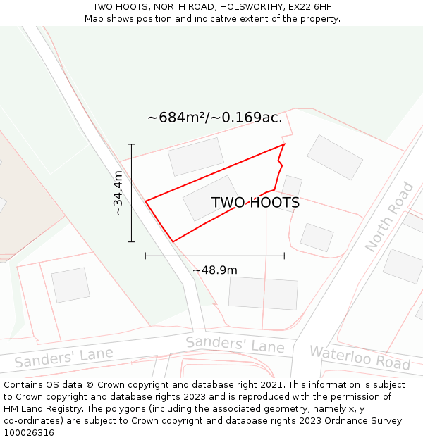 TWO HOOTS, NORTH ROAD, HOLSWORTHY, EX22 6HF: Plot and title map