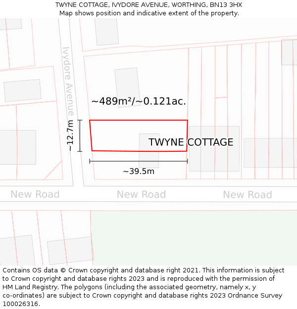 TWYNE COTTAGE, IVYDORE AVENUE, WORTHING, BN13 3HX: Plot and title map