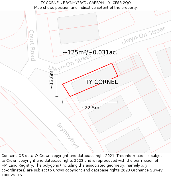 TY CORNEL, BRYNHYFRYD, CAERPHILLY, CF83 2QQ: Plot and title map