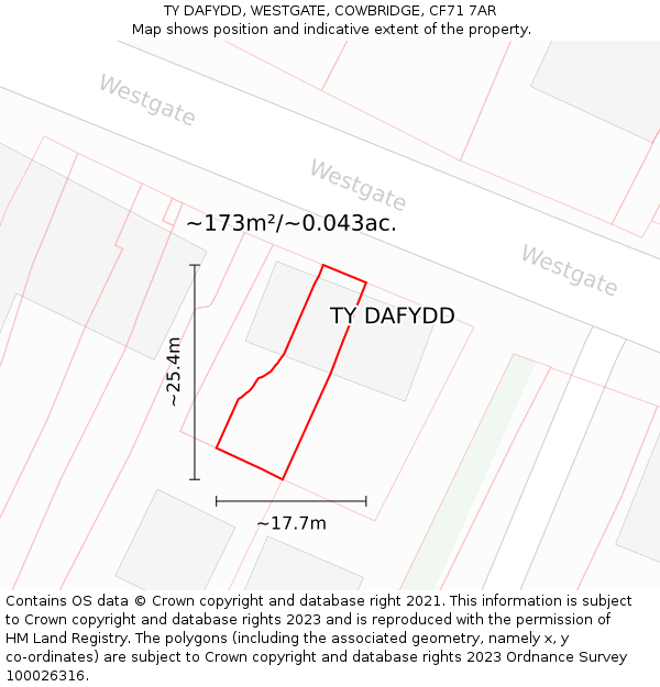 TY DAFYDD, WESTGATE, COWBRIDGE, CF71 7AR: Plot and title map