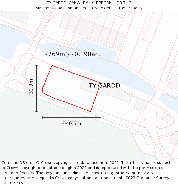 TY GARDD, CANAL BANK, BRECON, LD3 7HG: Plot and title map