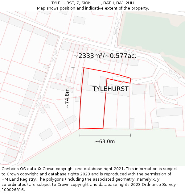 TYLEHURST, 7, SION HILL, BATH, BA1 2UH: Plot and title map