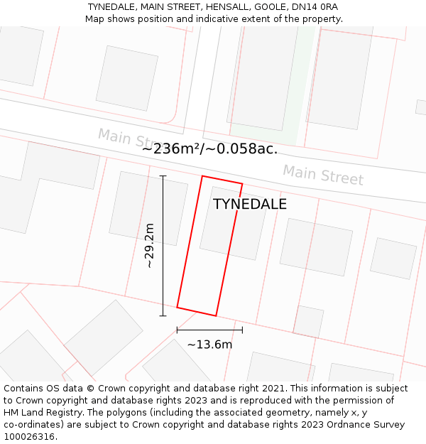 TYNEDALE, MAIN STREET, HENSALL, GOOLE, DN14 0RA: Plot and title map