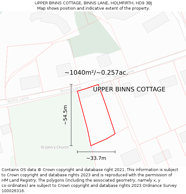 UPPER BINNS COTTAGE, BINNS LANE, HOLMFIRTH, HD9 3BJ: Plot and title map