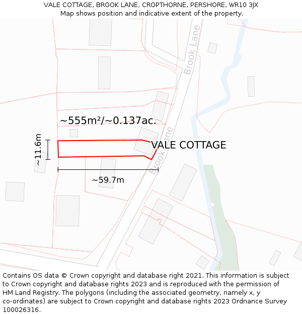 VALE COTTAGE, BROOK LANE, CROPTHORNE, PERSHORE, WR10 3JX: Plot and title map