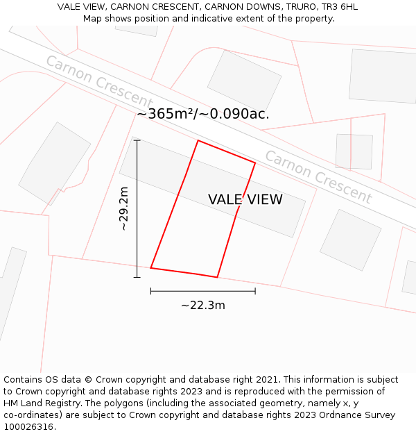 VALE VIEW, CARNON CRESCENT, CARNON DOWNS, TRURO, TR3 6HL: Plot and title map