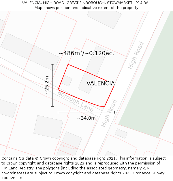 VALENCIA, HIGH ROAD, GREAT FINBOROUGH, STOWMARKET, IP14 3AL: Plot and title map