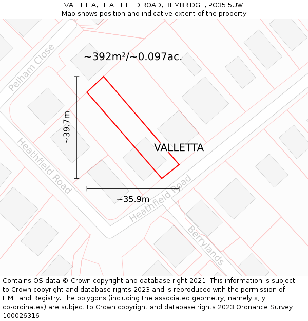 VALLETTA, HEATHFIELD ROAD, BEMBRIDGE, PO35 5UW: Plot and title map