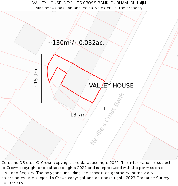 VALLEY HOUSE, NEVILLES CROSS BANK, DURHAM, DH1 4JN: Plot and title map