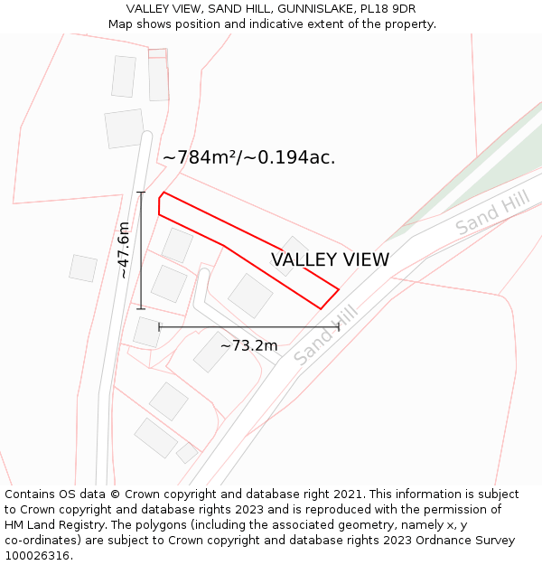 VALLEY VIEW, SAND HILL, GUNNISLAKE, PL18 9DR: Plot and title map