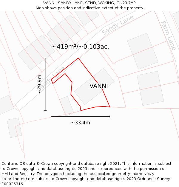 VANNI, SANDY LANE, SEND, WOKING, GU23 7AP: Plot and title map