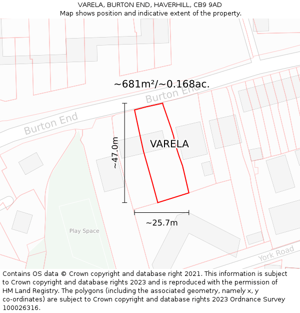 VARELA, BURTON END, HAVERHILL, CB9 9AD: Plot and title map