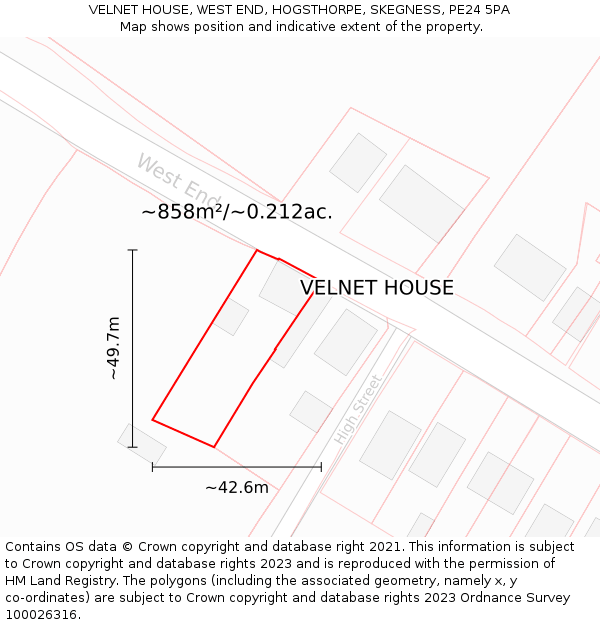 VELNET HOUSE, WEST END, HOGSTHORPE, SKEGNESS, PE24 5PA: Plot and title map