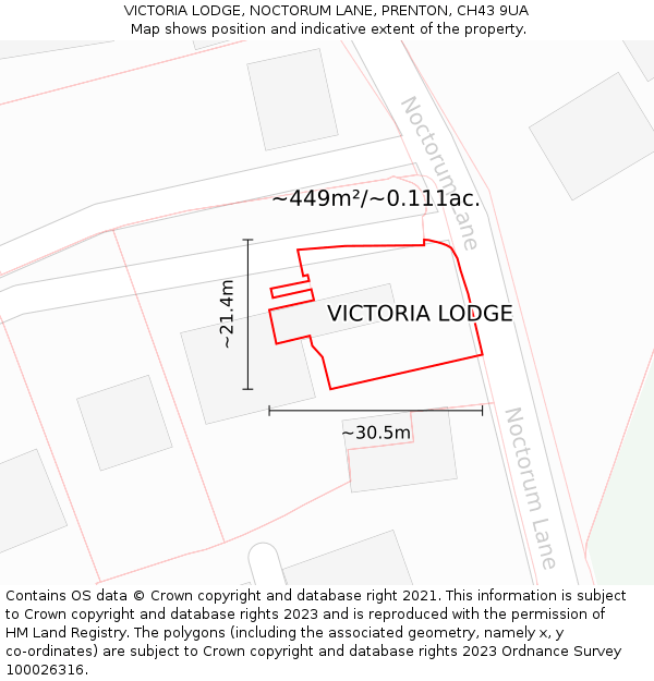 VICTORIA LODGE, NOCTORUM LANE, PRENTON, CH43 9UA: Plot and title map