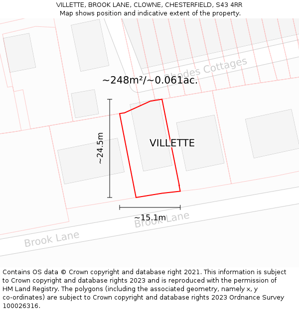 VILLETTE, BROOK LANE, CLOWNE, CHESTERFIELD, S43 4RR: Plot and title map