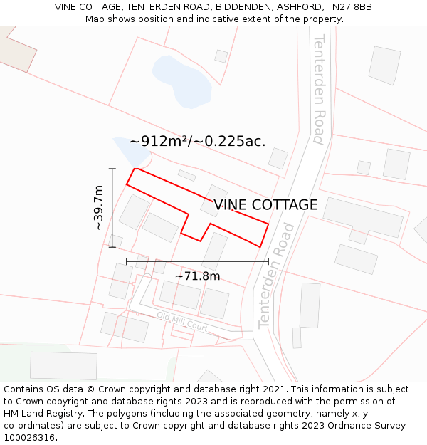 VINE COTTAGE, TENTERDEN ROAD, BIDDENDEN, ASHFORD, TN27 8BB: Plot and title map